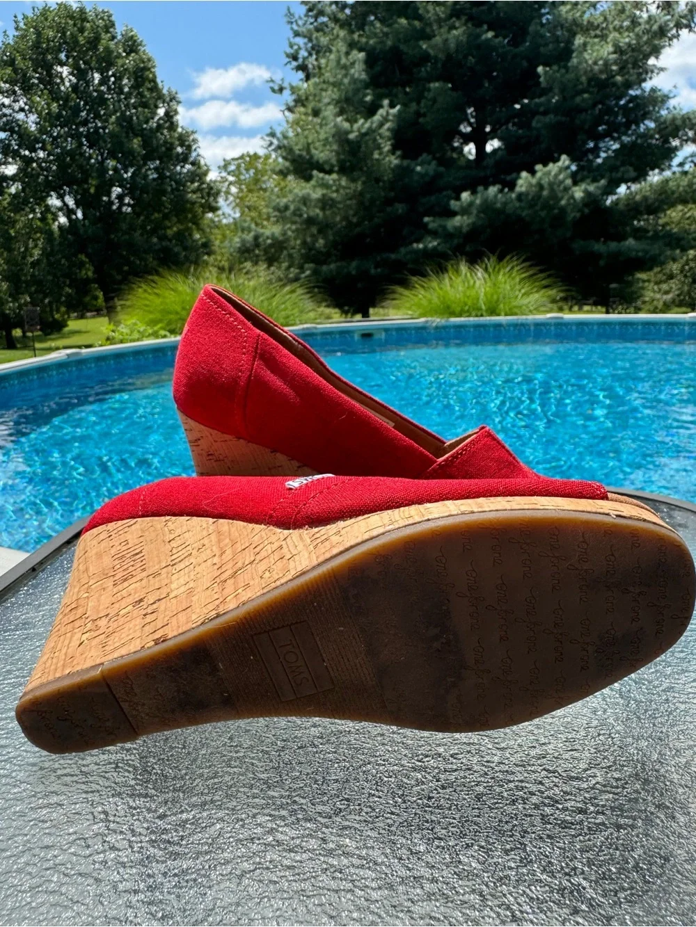 Toms Red Peep-Toe Wedge Espadrilles